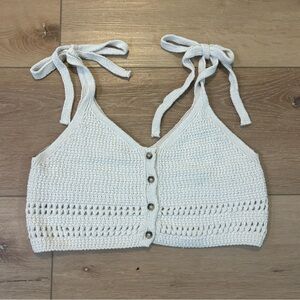 Zara Cream Crochet Buttoned Crop Top XS